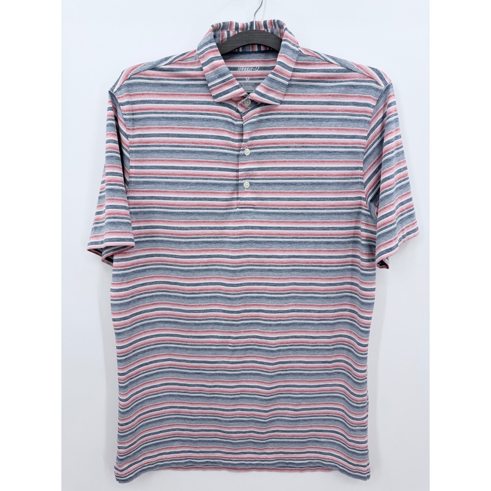 Johnnie-O Gully Polo Mens Size M Lake Blue Red Striped Short Sleeve Golf
